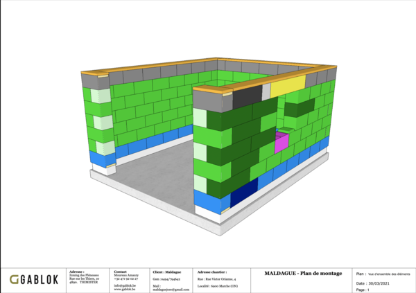 Construction du gros oeuvre d'un garage en bois à Marche : plans Gablok